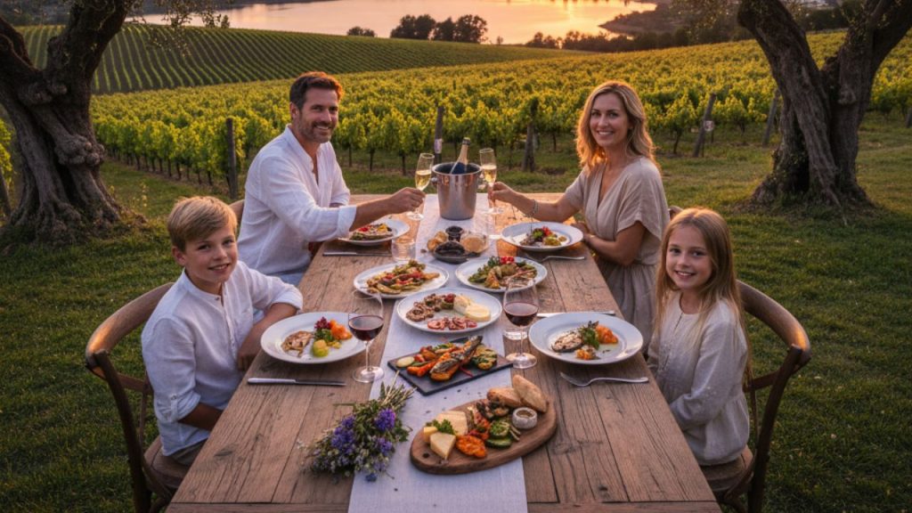 a family at a winery enjoying the views and experience