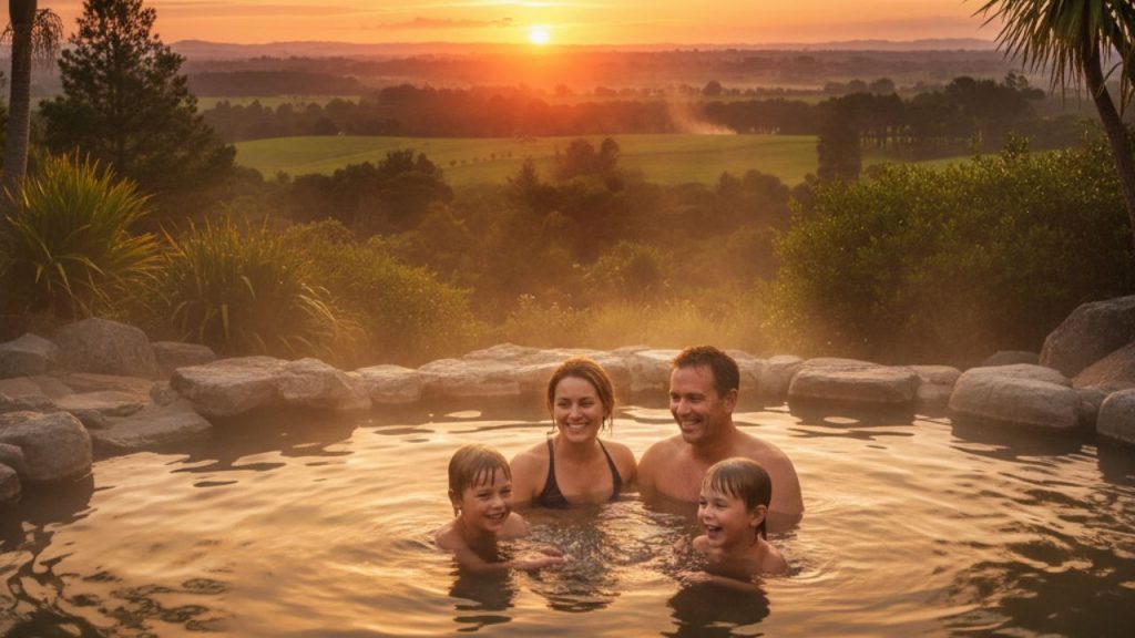 a family at a hot spring