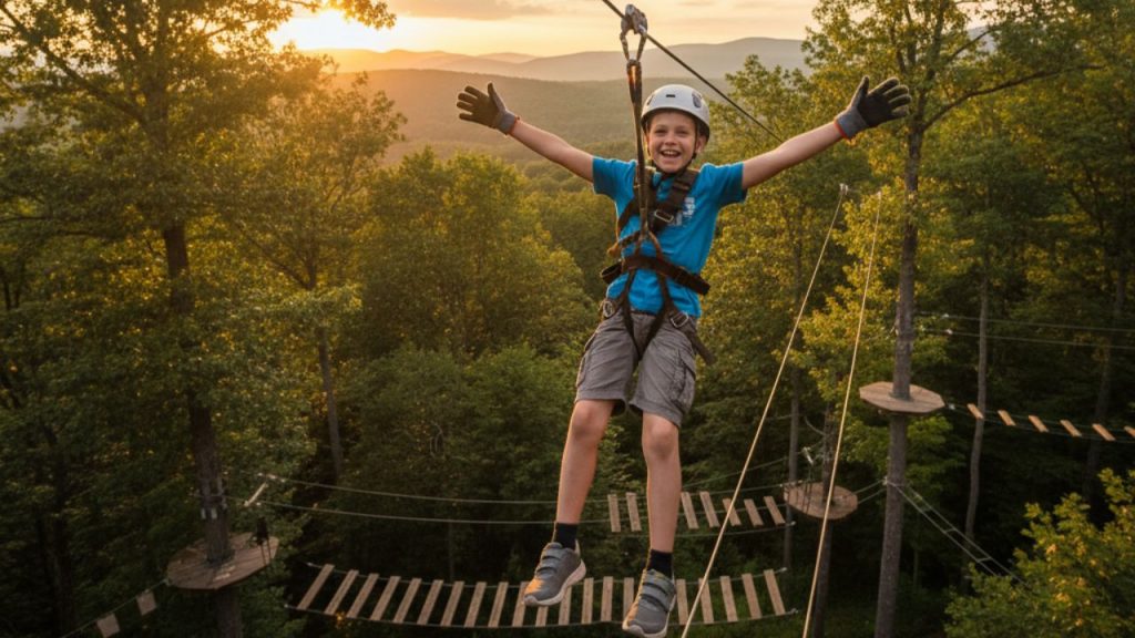 a young boy enjoying a zipline adventure